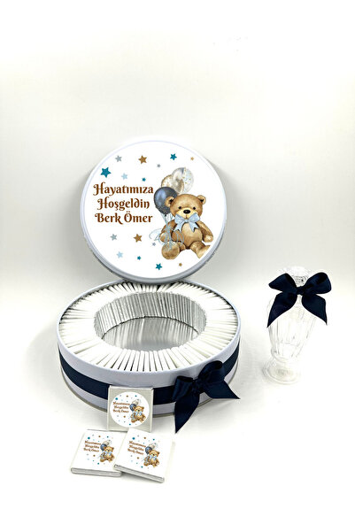 TuNa Chocolate 100 Adet İsme Özel Ayıcık Temalı Erkek Bebek Çikolatası