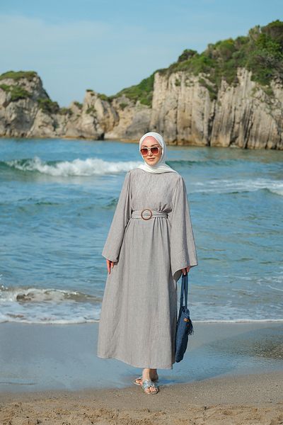 LOCCO Γυναικείο φόρεμα με μανίκια με μέση καπνιστό