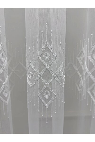 NİVEMESHOME 3211 Luna Geometric Patterned 1/3 Fine Plied Tulle Curtain Apm