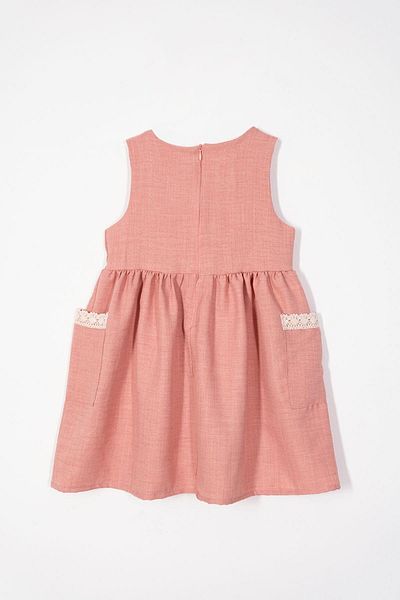 zepkids Crew Neck Lace Detailed Hat Accessory Powder Color Girl's Dress