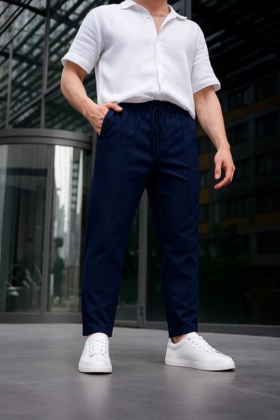 Pobudo Men's Navy Blue Color Flexible Lycra Zipper Detailed Jogger Pants