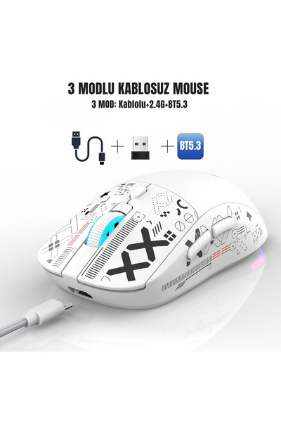 HXSJ T90 Kablosuz 3 Modlu Mouse -650 Mah Batarya - 4800 Fps Özel Baskılı Tasa...