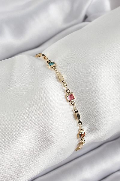 Celira Brass Gold Color Mixed Color Square Zircon Stone Women's Bracelet