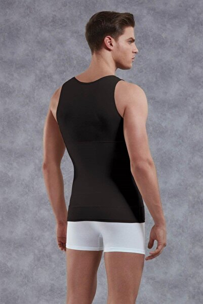 NazikEndam Ανδρικό βαμβακερό μπλουζάκι μεγάλου μεγέθους εφέ σύσφιξης Dore anse 5950P Μαύρο