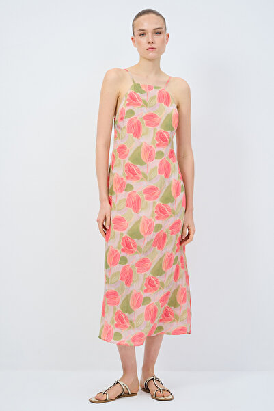 adL Halter Yaka Keten Elbise