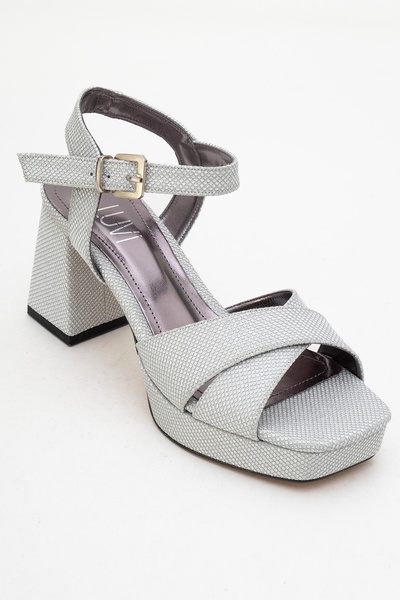 LuviShoes Lisbon Silver Glitter Cross Strap Women's Platform Heeled Shoes