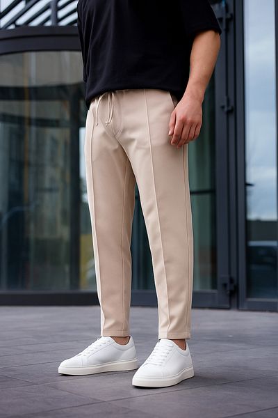 Pobudo Men's Mink Color Flexible Lycra Zipper Detailed Jogger Pants