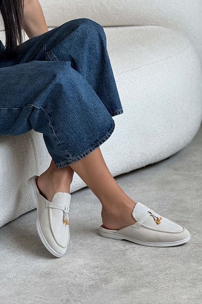 NİŞANTAŞI SHOES Most Beige Suede Genuine Leather Tassel Detailed Flat Sole Women's Slippers
