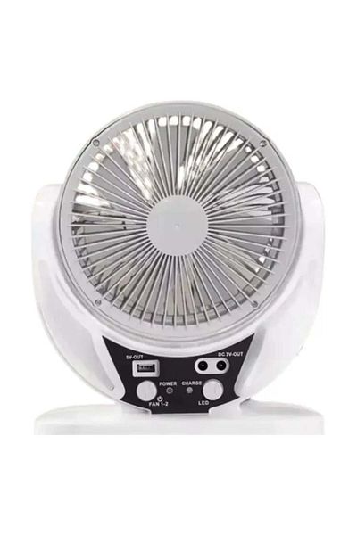 FOXMAG24 Solar table fan, with 2 bulbs, powerbank function, USB, ABS, white/gray