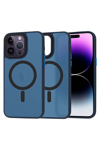 SKYDDAR INNOVATION Husă pentru iPhone 14 Pro Max, HaloFrost MagSafe, antișoc, set de autocolante, albastru marin