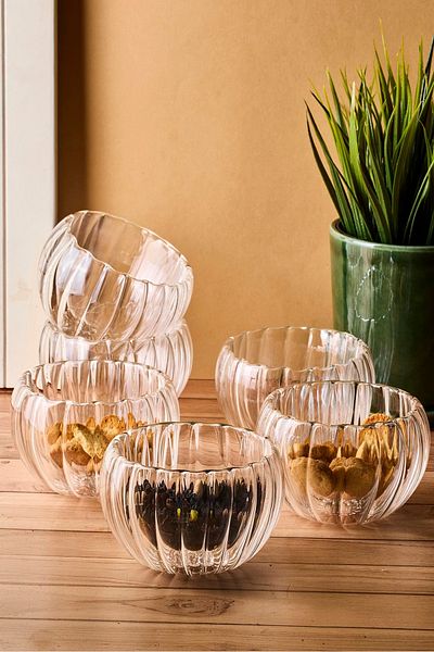 Perotti Bowy Line 6-Piece Double Wall Glass Sauce Bowl, Jam Bowl, Dragee Bowl, Turkish Delight Bowl 9X5,5 cm