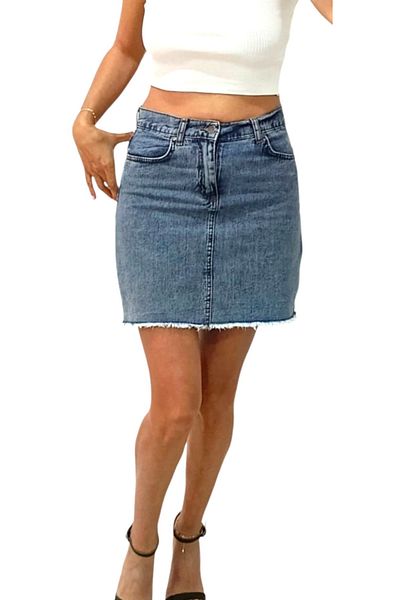 duygu dilsiz Fusta mini de damă clasică denim culoare albastru cu buzunar