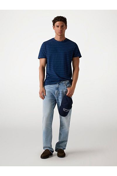 Guess Tricou albastru pentru bărbați cu model cu gât crew M5GP20KCRX0INMU SS INDIGO ARCHER