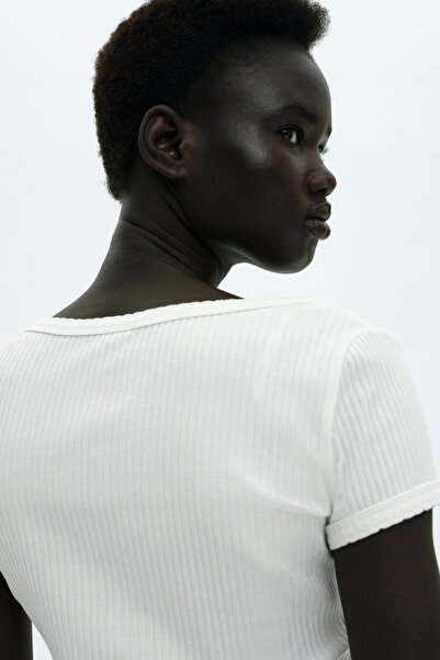 H&M Piko Şeritli ve Ribanalı Tişört