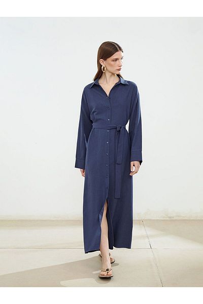 LC Waikiki Lcw Modest Linen Blend Women's Shirt Dress