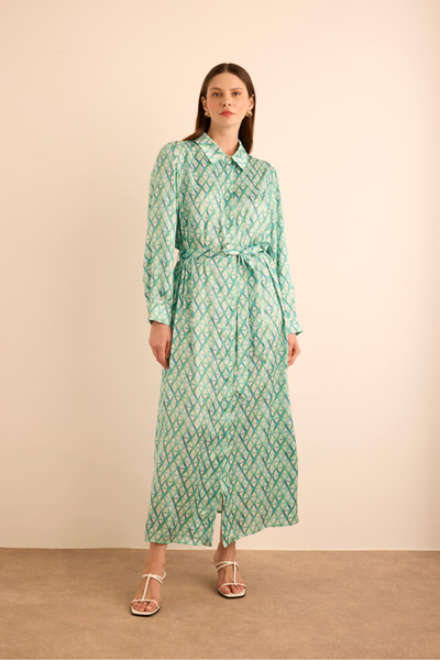 Aker Geometrik Desenli Gömlek Elbise