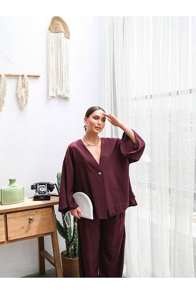 CELITA Oversize Single Button Shirt & Trousers Women's Set