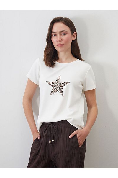 LC Waikiki New Season Crew Neck Star Printed Women's T-Shirt - S5Qg08Z8