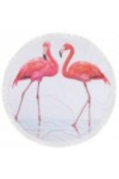 Lenjerii Deosebite Prosop de plajă rotund 100% bumbac cu franjuri, Fouta Flamingo 2