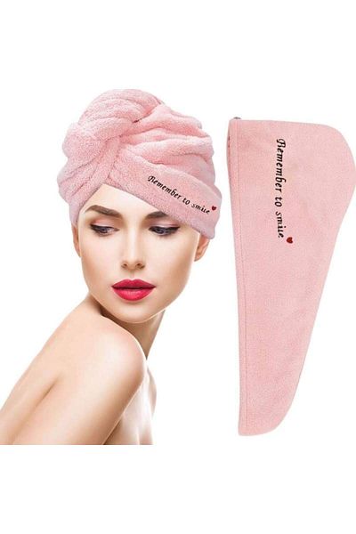 SIKS Turban Bath Towel, Made Of Microfiber, With Message, 62 X 22 Cm, Pink