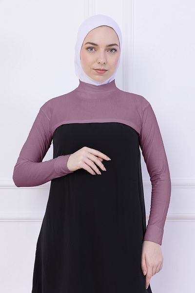 Loggia Γυναικείο κορμάκι Hijab Crop Bolero με ζιβάγκο με λαιμόκοψη Dusty Pink - Lycra Stand Collar