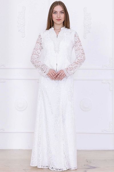 lodmela V-Neck Embroidery Detailed Lace Double Suit 4717-White