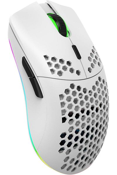 ZIENSTAR -Wireless Gaming Mice Rechargeable with RGB Lights, Lightweight Honeycomb Shell-White