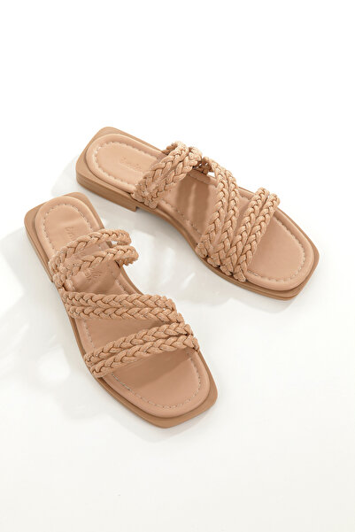 ARTI ARTI AYAKKABI Mia026-1606 Daily Women's Hand Knitted Nut Holiday Slippers