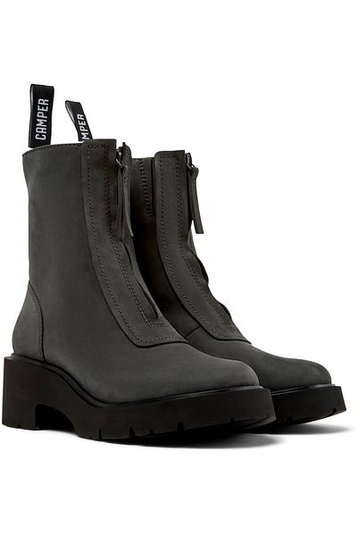 CAMPER Women's Grey High Block Heel Winter Boots With Trendy Zipper Detail And Comfortable Sole Milah