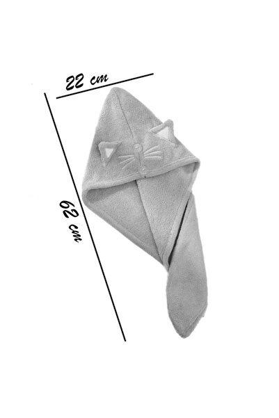 SIKS Bath Towel for Children, Turban Type, Made of Microfiber, Kitty Pattern, 62 x 22 cm, Gray