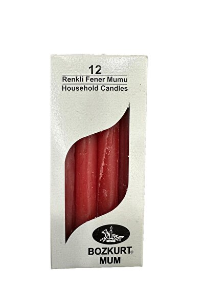 Bozkurt Mum Bozkurt Konik Şamdan Mum Fener Mumu - Kırmızı - 14 Cm. - 12 Adetl...