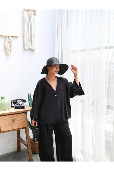 CELITA Oversize Single Button Shirt & Trousers Women's Set