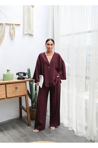 CELITA Oversize Single Button Shirt & Trousers Women's Set