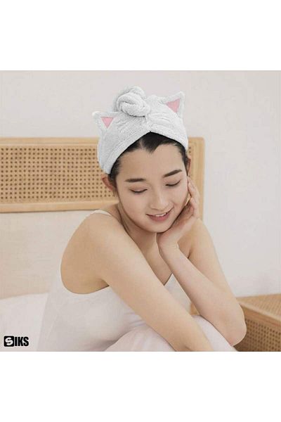 SIKS Bath Towel for Children, Turban Type, Made of Microfiber, Kitty Pattern, 62 x 22 cm, White