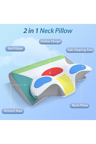 AQGT Memory Foam Cervical Pillow, 2 in 1 Ergonomic Contour Orthopedic Pillow for Neck Pain, Contour