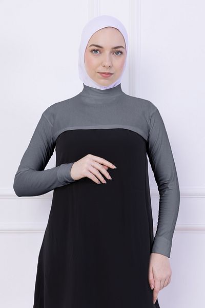 Loggia Γυναικείο κορμάκι Hijab Crop Bolero με ζιβάγκο με λαιμόκοψη ανοιχτό γκρι - Lycra Stand Collar