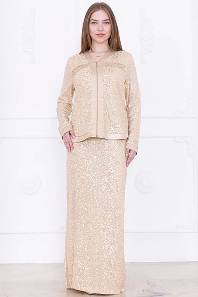 lodmela V-Neck Sequined Double Suit 4716-Beige