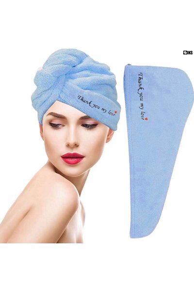 SIKS Turban Bath Towel, Made of Microfiber, With Message, 62 x 22 cm, Blue