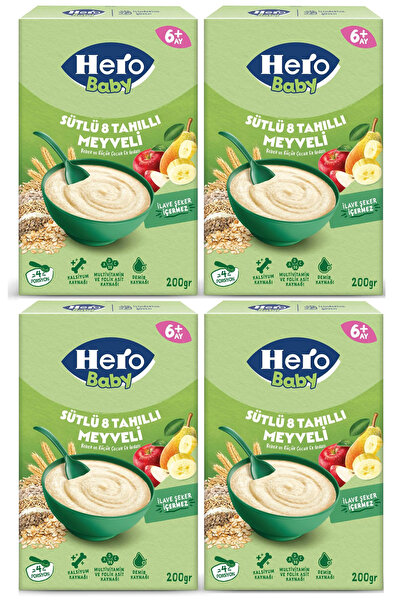 Hero Baby Sütlü 8 Tahıllı Meyveli Kaşık Mama 200GR 4`lü Avantaj Paketi (800GR)