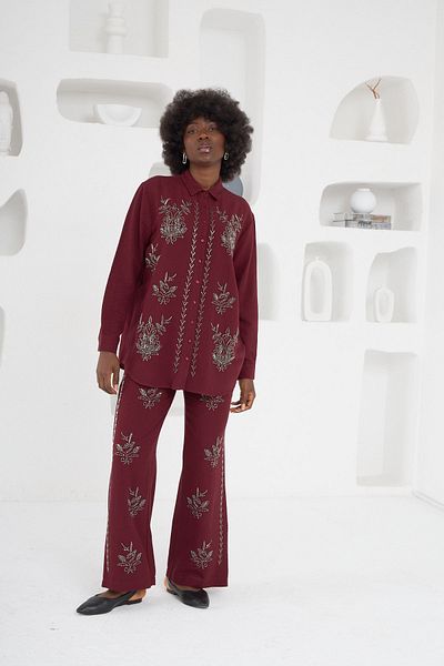 MİA NOURA Women's Front Beaded Pants Front Beaded Suit