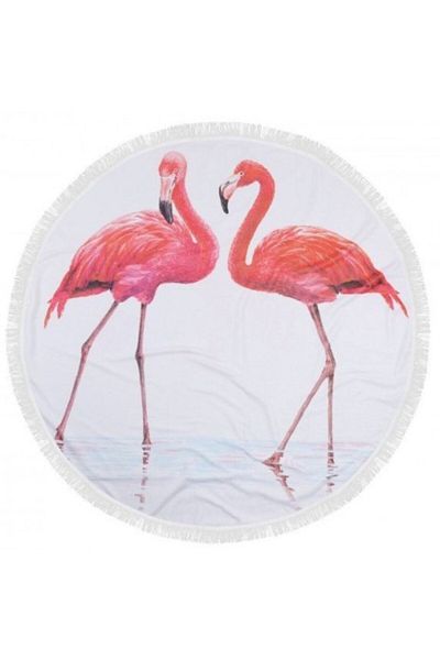 Lenjerii Deosebite Prosop de plajă rotund 100% bumbac cu franjuri, Fouta Flamingo 2