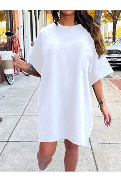 COHERENT Tricou oversize rochie lungă de bază de culoare uni pentru femei