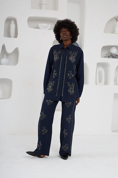 MİA NOURA Women's Front Beaded Pants Front Beaded Suit