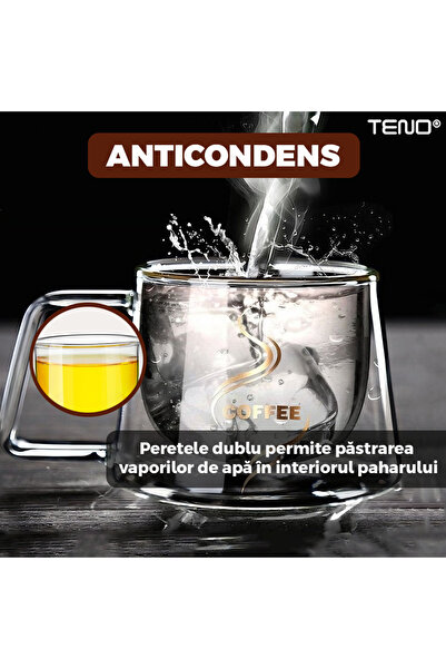 Teno Set of 2 Teno® Double Wall Glass Mugs, COFFEE model, capacity 200 ml, 12 x 8 cm