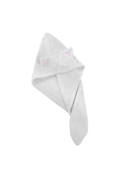 SIKS Bath Towel for Children, Turban Type, Made of Microfiber, Kitty Pattern, 62 x 22 cm, White