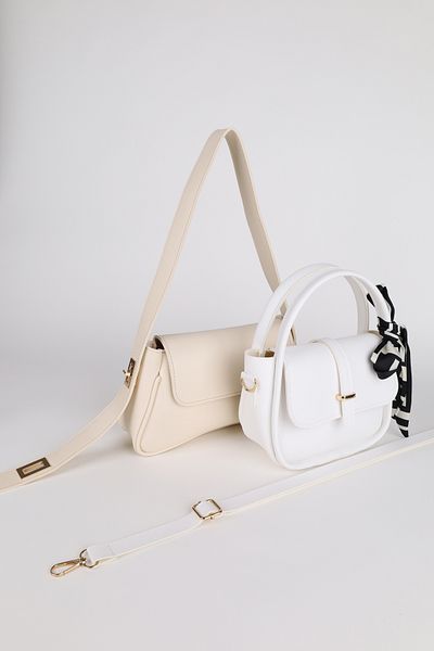 NOTHING Women's Cream White Gold Lock Strap and Gold Accessory Scarf Gift Set of 2 Bags Alessamilan