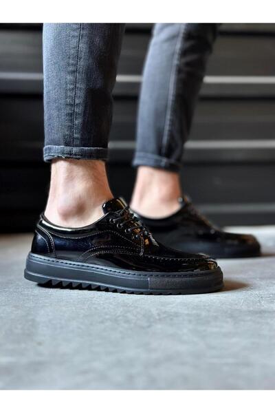 Knack Casual παπούτσια T12 Μαύρο λουστρίνι (Μαύρη σόλα)