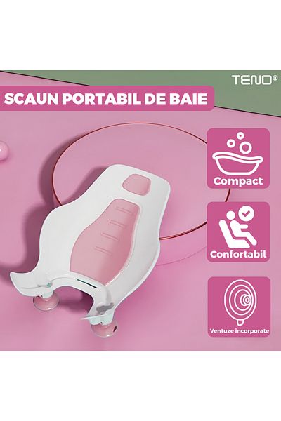 Teno Scaun Portabil de Baie Teno®, nou-nascuti si bebelusi, colturi rotunjite, roz