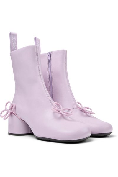 CAMPER Women's Purple Genuine Leather Stretch Boot, Zipper Closure, Flower Detail, Comfortable Sole Twins