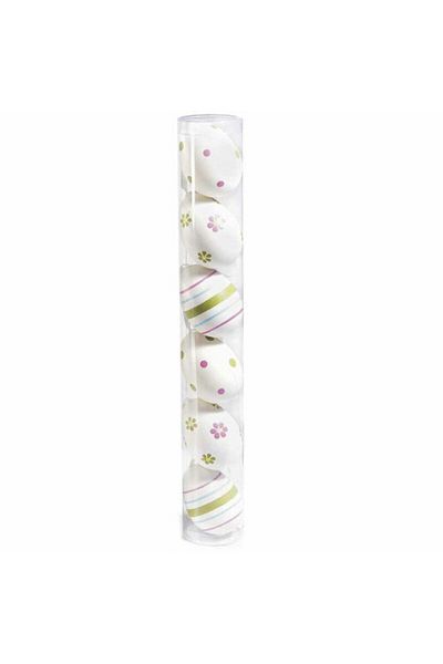 Decorer Set of 6 decorative plastic hanging eggs, white, bunny chick, 4 x 6 cm